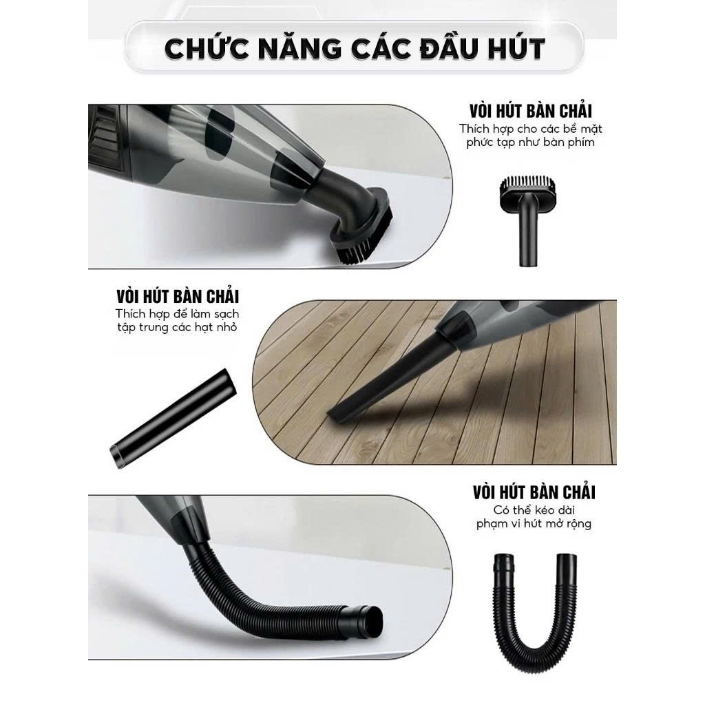 Máy Hút Bụi Cầm Tay Không Dây 5IN1, Lực Hút 18000PA Siêu Khỏe Công Suất 120W, Hút bụi cầm tay không dây khoẻ