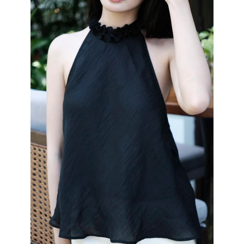 Áo Cổ Yếm Hở Lưng Form Suông Nhẹ Viền Cổ Bèo Tơ Nến 2 Lớp Màu Trơn Nhẹ Nhàng SAN Clothings - P163