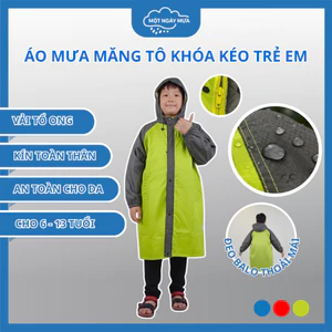 ÁO MƯA TRẺ EM MỘT NGÀY MƯA (6 - 13 TUỔI) KIỂU DÁNG MĂNG TÔ KHÓA KÉO - (VẢI TỔ ONG CHẤT LƯỢNG CAO)