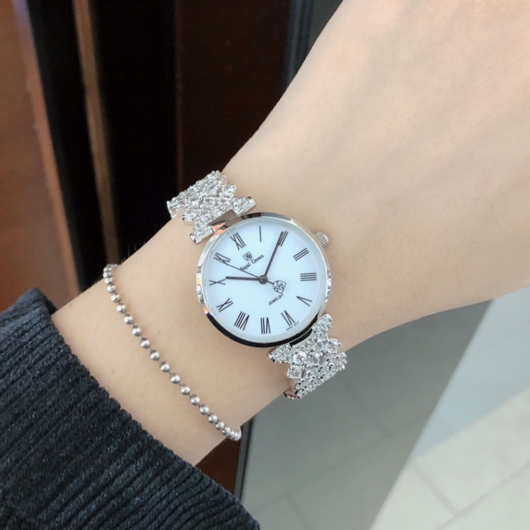 Đồng Hồ Nữ Chính Hãng Royal Crown 2601 Jewelry Dây Kim Loại Đính Đá Chống Nước Chống Xước