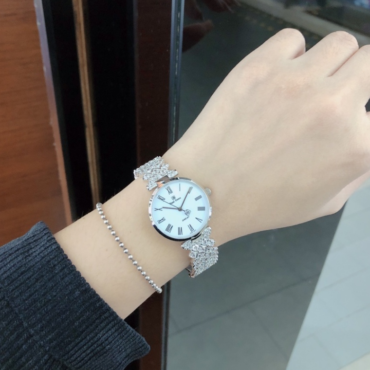 Đồng Hồ Nữ Chính Hãng Royal Crown 2601 Jewelry Dây Kim Loại Đính Đá Chống Nước Chống Xước