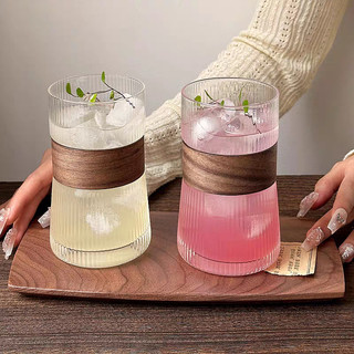 Bộ 6 Ly thủy tinh có đai gỗ 400ml cao cấp kiểu Nhật – ly uống nước, cocktail, cà phê