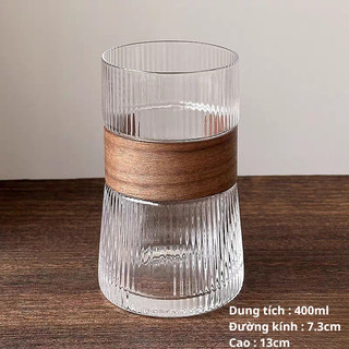 Bộ 6 Ly thủy tinh có đai gỗ 400ml cao cấp kiểu Nhật – ly uống nước, cocktail, cà phê