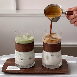 Bộ 6 Ly thủy tinh có đai gỗ 400ml cao cấp kiểu Nhật – ly uống nước, cocktail, cà phê