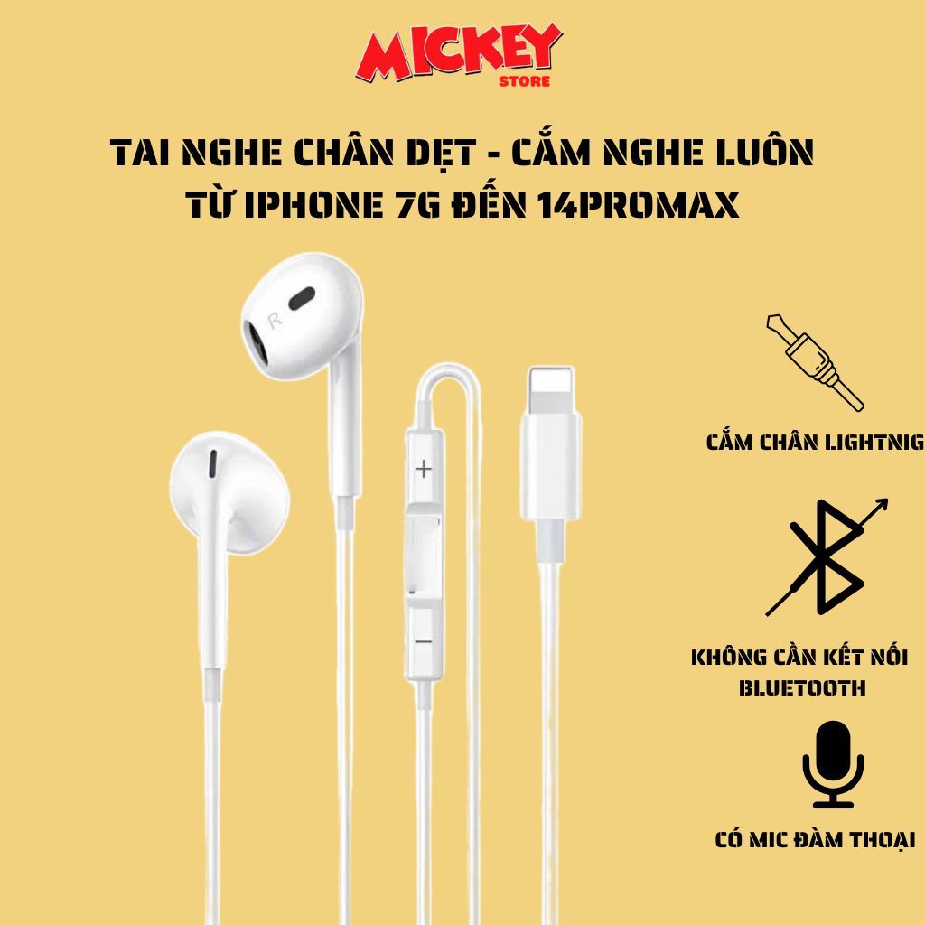 Tai Nghe Chân Dẹt Cho 7 Đến 14Promax Cắm Nghe Luôn Không Cần Kết Nối Bluetooth - Có Đàm Thoại