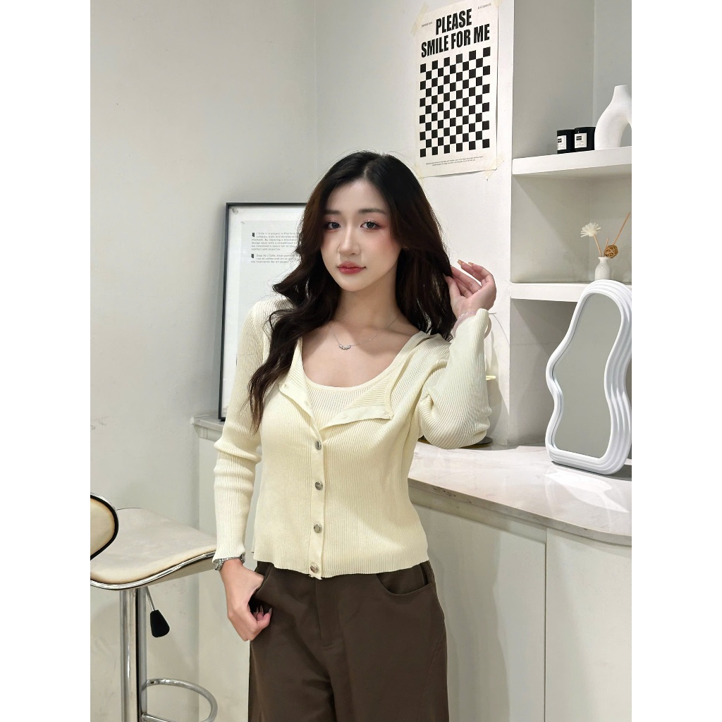 [DEAL mở bán - Thu Đông Collection] Set Cardigan len trơn dài tay mix áo 2 dây mềm mịn xinh xắn CDG4 DORY CHIC