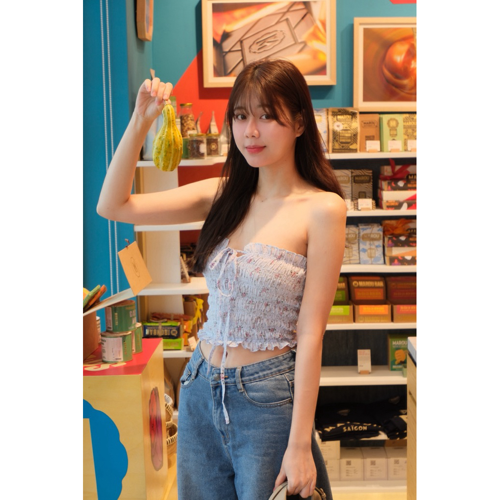 áo ống bo chun hoa nhí dáng croptop