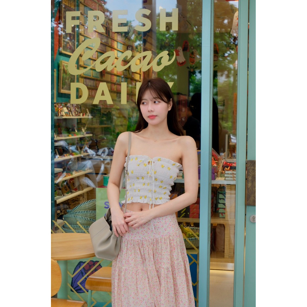 áo ống bo chun hoa nhí dáng croptop