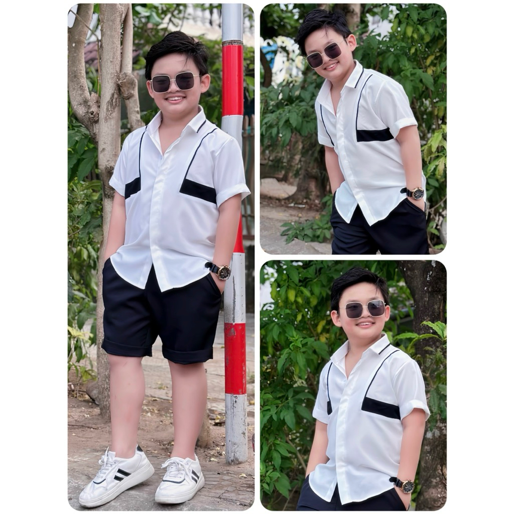 Set sơmi phối quần tây đen cao cấp cho bé trai 10-54kg TONIKIDS