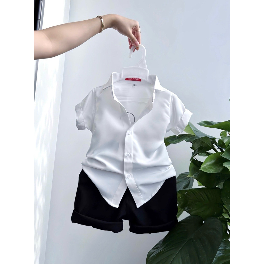 Set sơmi phối quần tây đen cao cấp cho bé trai 10-54kg TONIKIDS