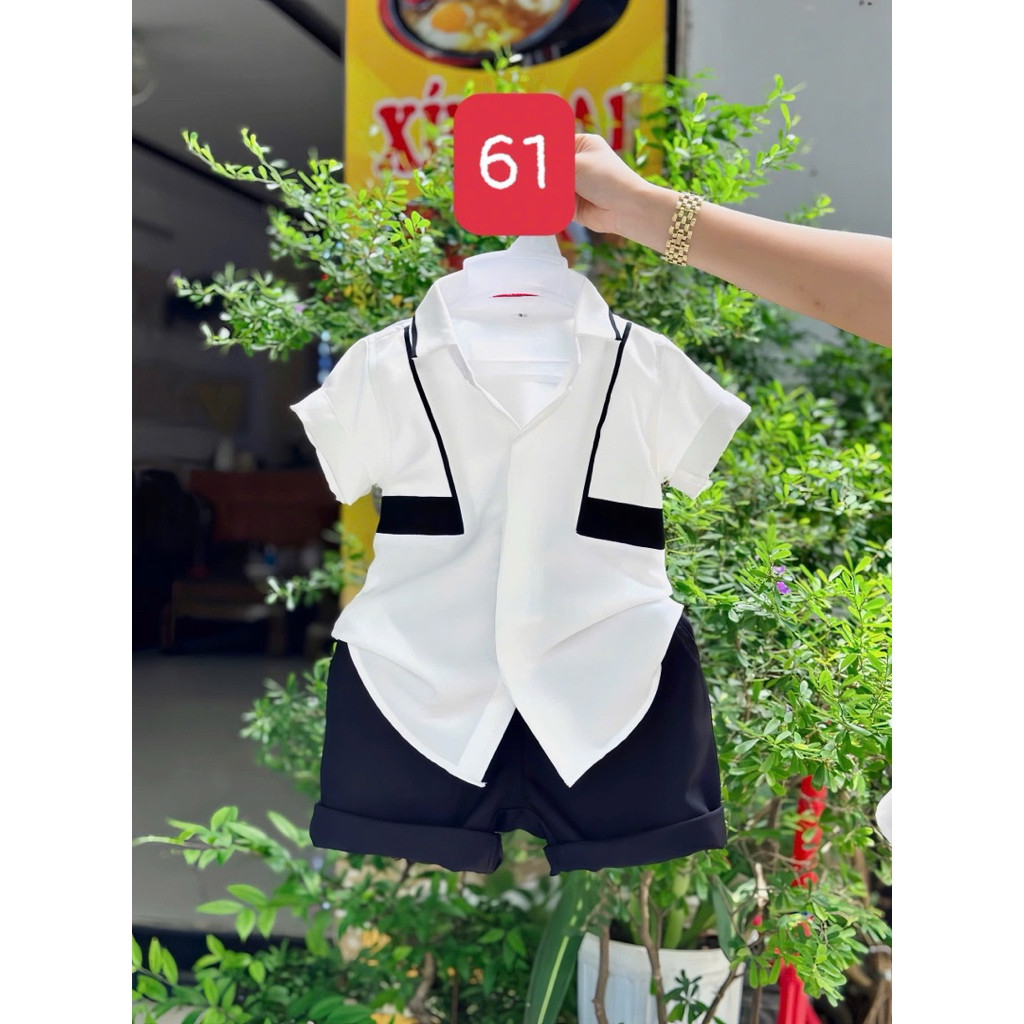 Set sơmi phối quần tây đen cao cấp cho bé trai 10-54kg TONIKIDS