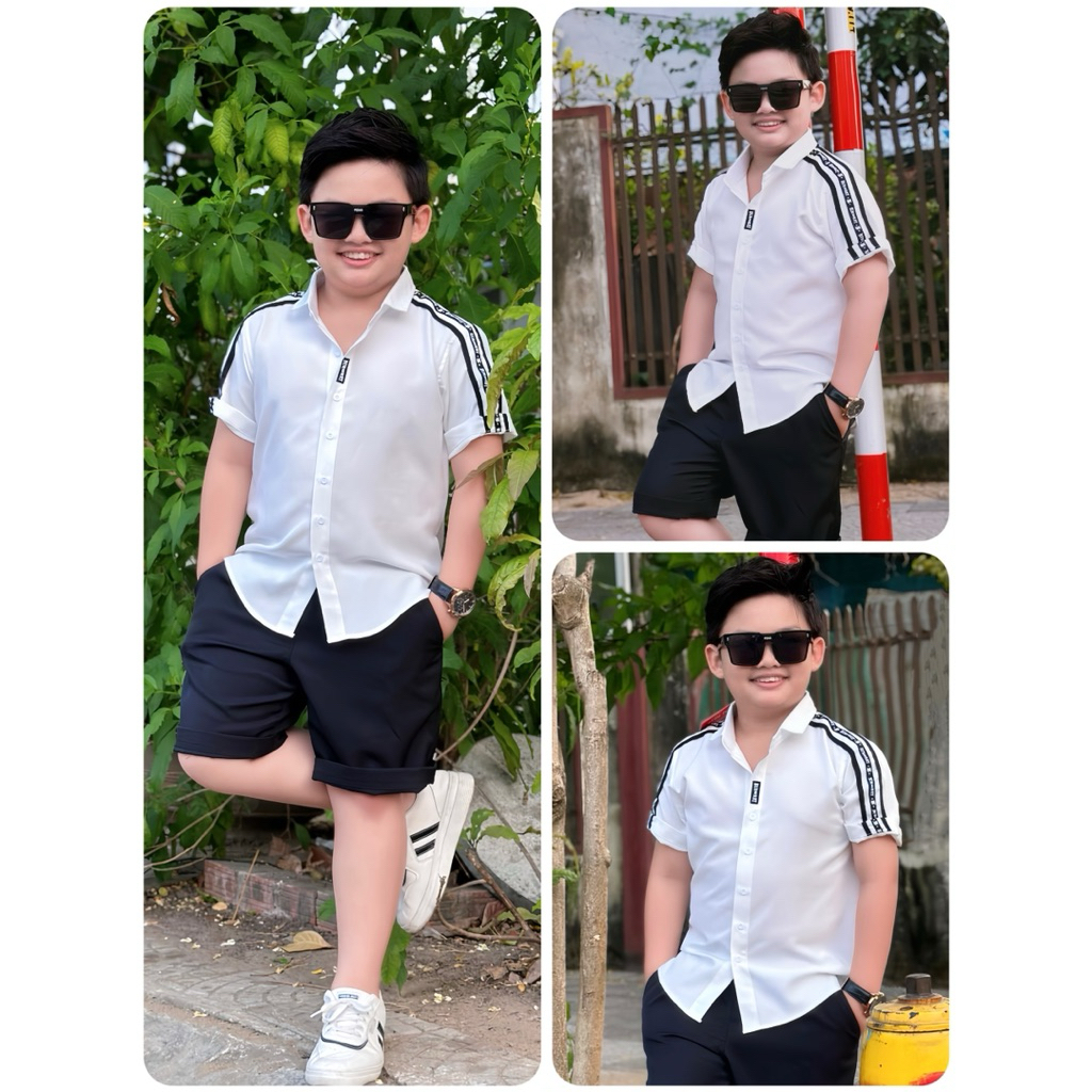 Set sơmi phối quần tây đen cao cấp cho bé trai 10-54kg TONIKIDS