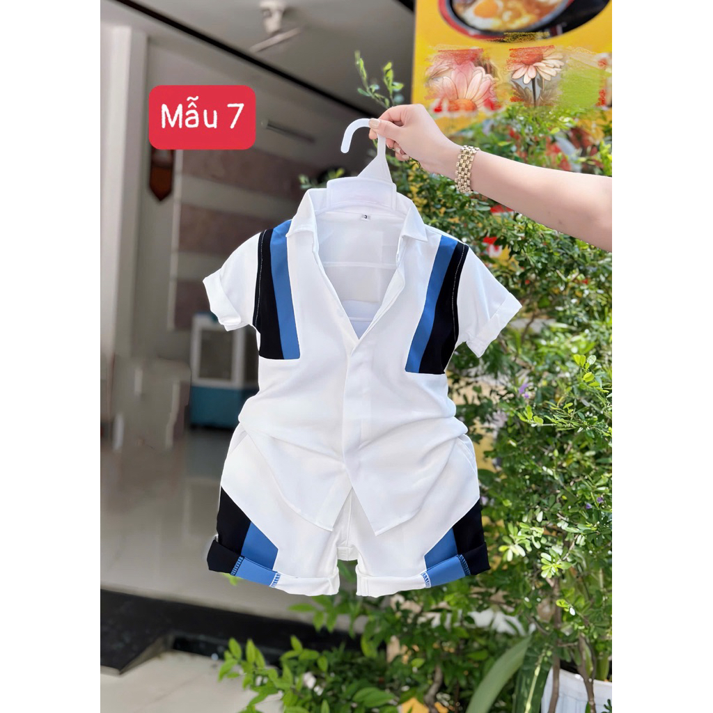 bộ sơmi phối màu thiết kế cao cấp cho bé trai 10-54kg TONIKIDS