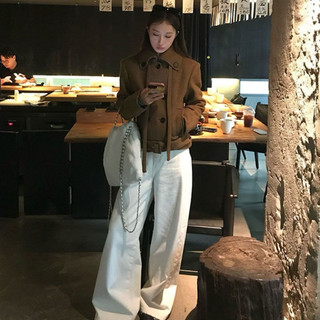 Áo khoác dạ cashmere cổ bẻ dáng ngắn kèm đai lưng phong cách tiểu thư