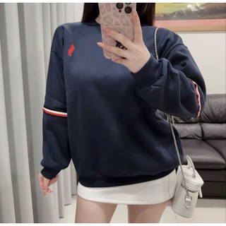 Áo Nỉ Sweater Nam Nữ, Họa Tiết Phối Viền Tay Sọc Thêu Ngựa Ngực, Vải Nỉ Bông Mềm Mịn Ấm Áp Form Phồng