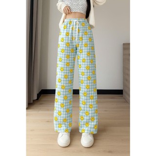 Quần Dài Nữ Caro Mặt Cười Ống Rộng Suông Đứng Túi Rộng Lưng Chun Dây Rút Chất Vải Thun WQU012