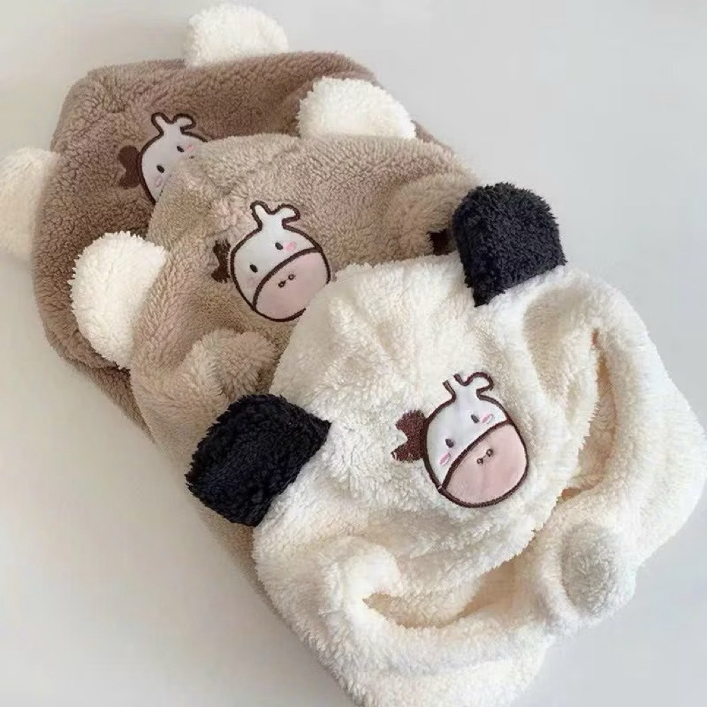 Mũ trùm đầu bảo vệ tai hình bò sữa cho bé - Nón giữ ấm tai bò