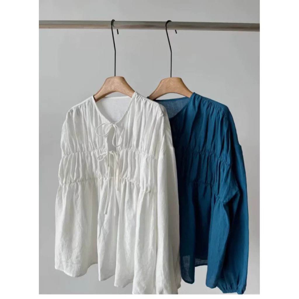 𝗦𝗶𝗻𝘆  - | BEELY | Áo Linen thắt nơ form rộng