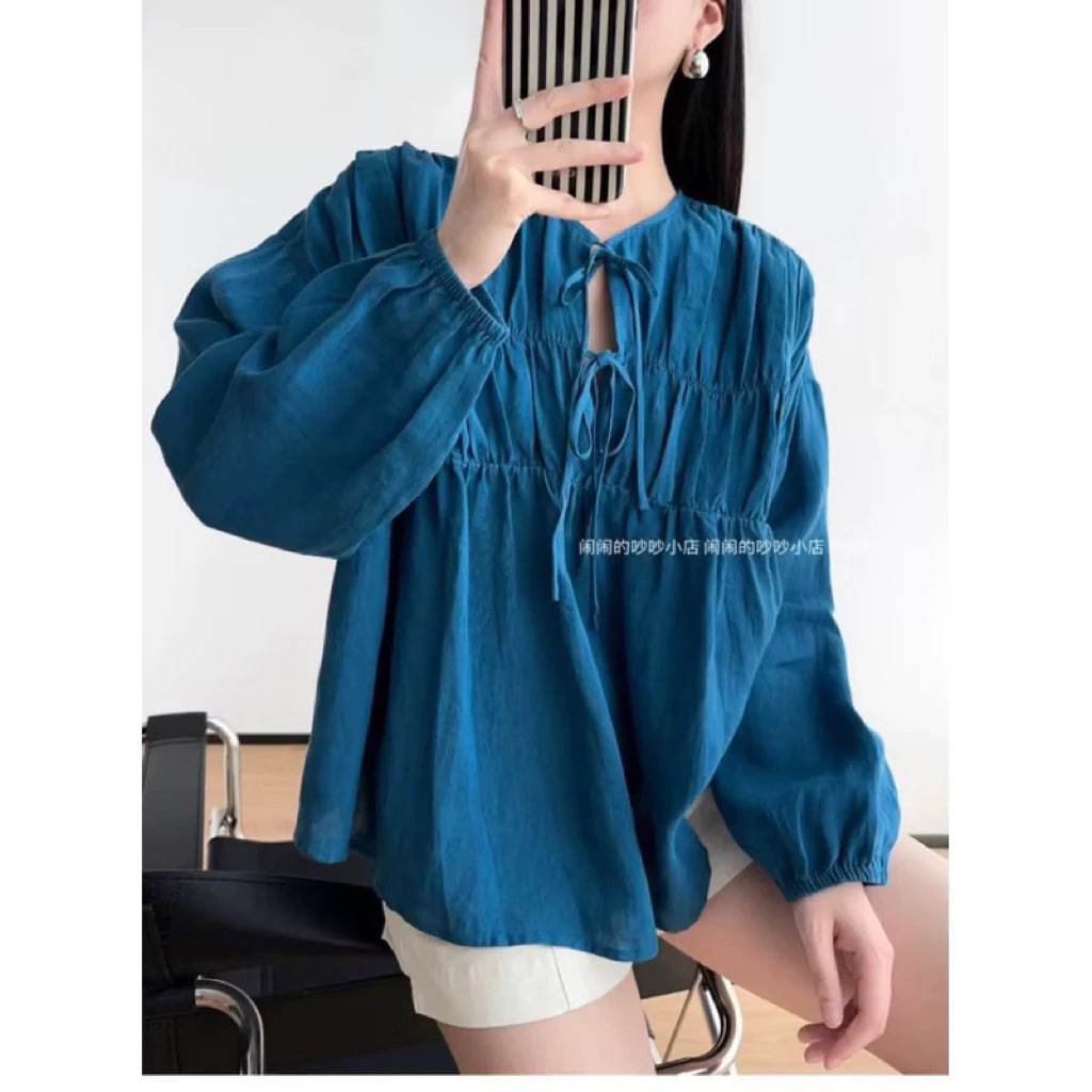 𝗦𝗶𝗻𝘆  - | BEELY | Áo Linen thắt nơ form rộng