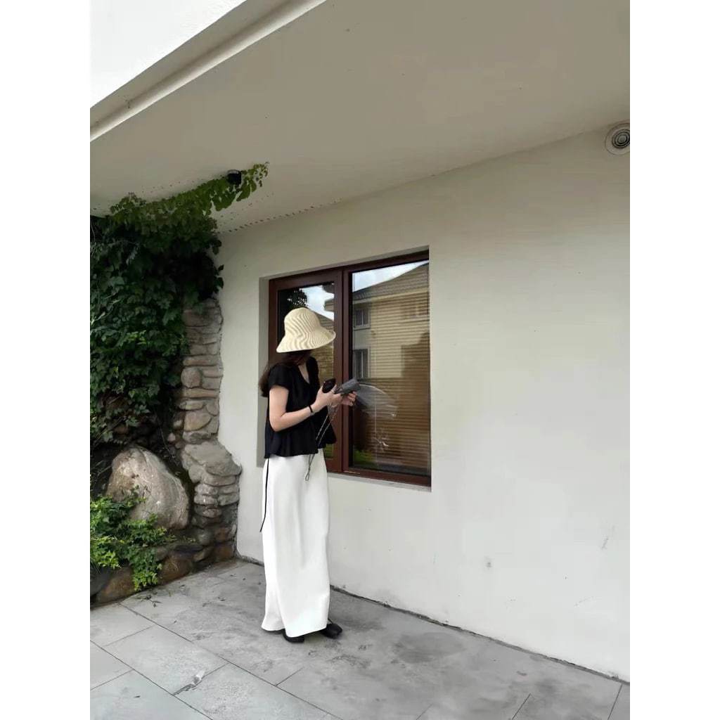 𝗩𝗶𝗲  -|BEELY| Áo Linen cổ V tay bay thắt nơ sau lưng