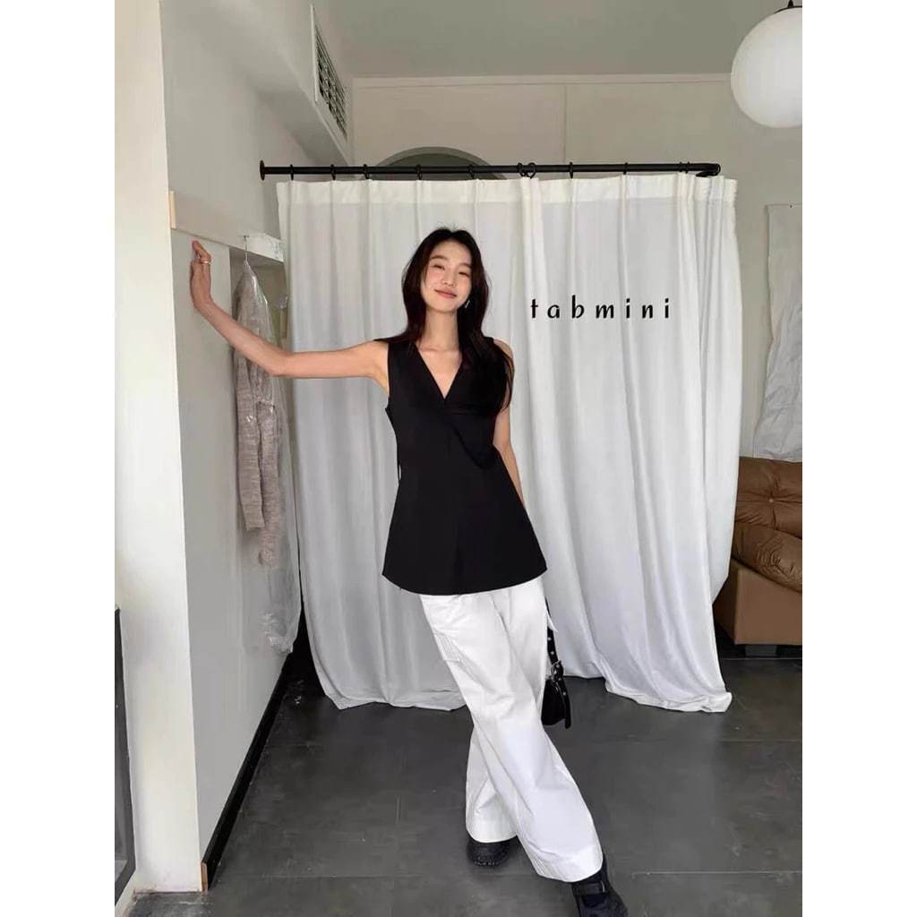 𝗜𝘀𝗼  - | BEELY | Áo Linen cổ tim cộc tay
