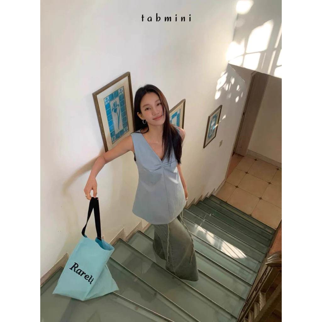 𝗜𝘀𝗼  - | BEELY | Áo Linen cổ tim cộc tay