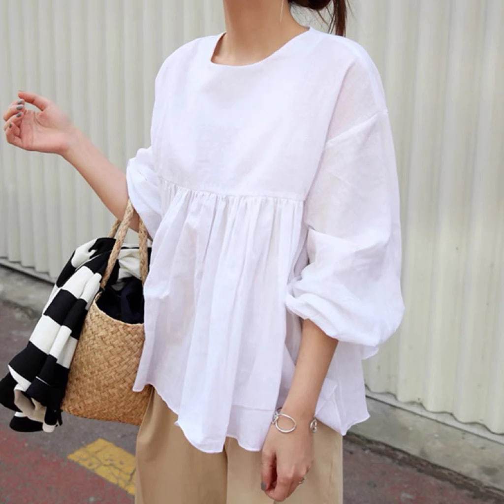 𝗡𝗮𝗺𝗶 - | BEELY | Áo Linen babydoll tay lửng