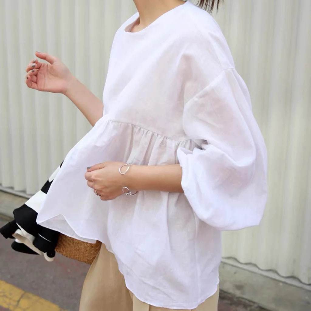 𝗡𝗮𝗺𝗶 - | BEELY | Áo Linen babydoll tay lửng
