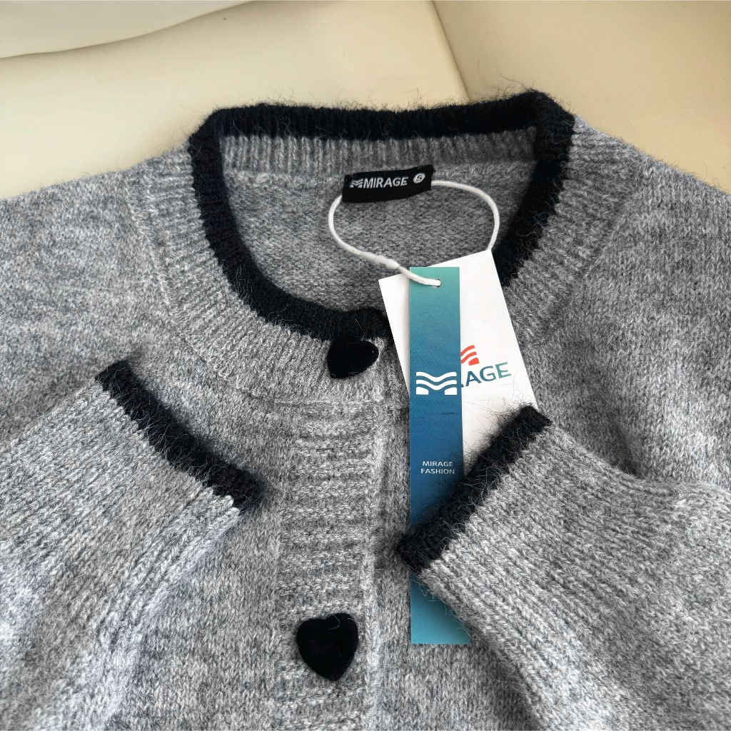 Áo Khoác Cardidgan Mirage Viền Nút Tim Xám Local Brand Chất Len Mềm Mịn.