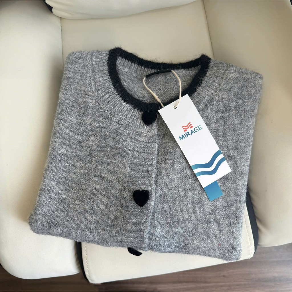 Áo Khoác Cardidgan Mirage Viền Nút Tim Xám Local Brand Chất Len Mềm Mịn.