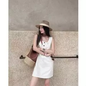 𝗛𝗶𝗹𝗮 - Đầm Linen cộc tay phối nút gỗ