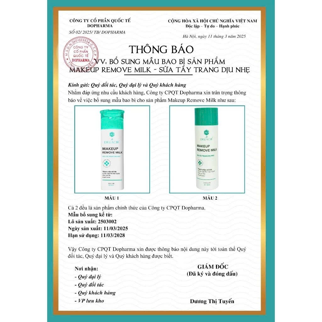 Sữa Tẩy Trang Dịu Nhẹ DR.LACIR - Dành Cho Da Nhạy Cảm (120ml)