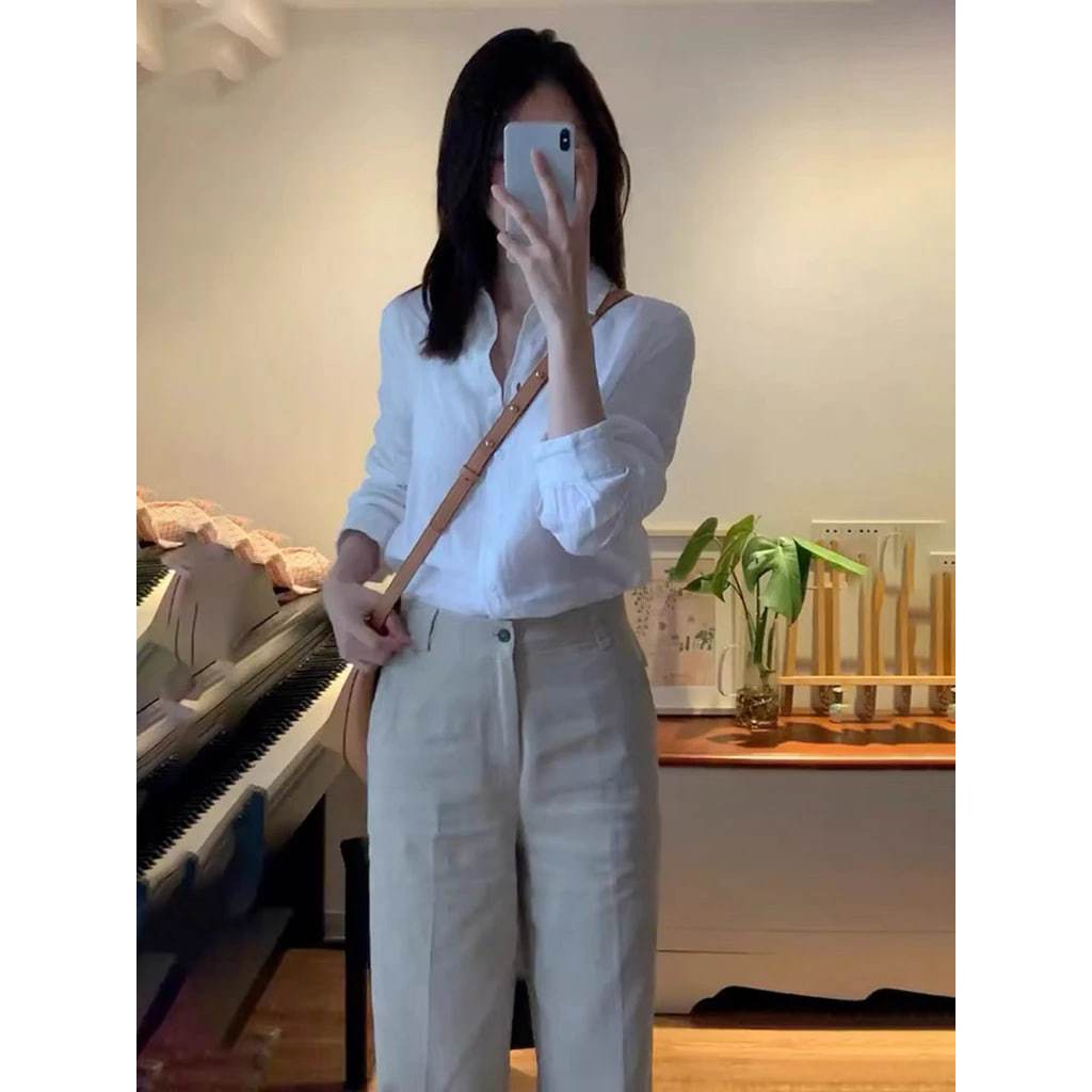 𝗢𝗿𝗶𝗼𝗻 -|BEELYI Áo sơ mi Linen tay lửng basic