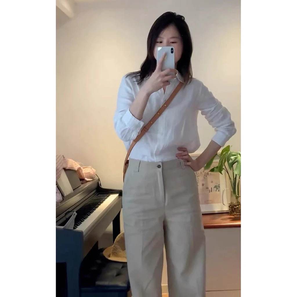 𝗢𝗿𝗶𝗼𝗻 -|BEELYI Áo sơ mi Linen tay lửng basic