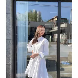 𝗢𝗹𝗶𝘀 -| BEELY| Đầm sơ mi thắt nơ tay dài Kaki