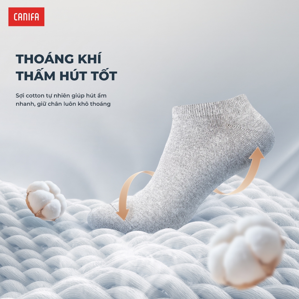 Pack 5 tất nam CANIFA cổ ngắn nam basic vải cotton thoáng khí chống hôi chân PS25 8AX25A010