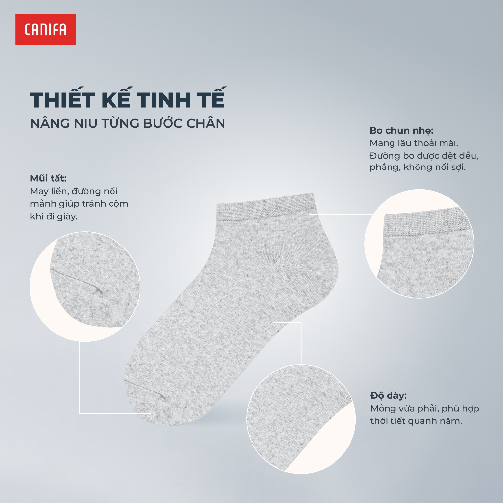 Pack 5 tất nam CANIFA cổ ngắn nam basic vải cotton thoáng khí chống hôi chân PS25 8AX25A010