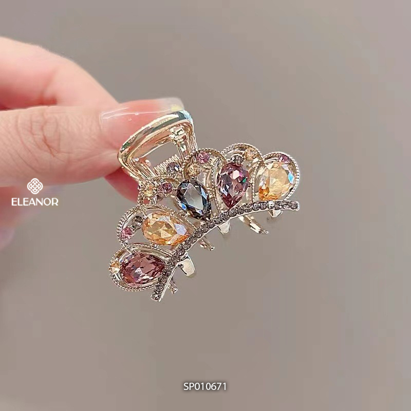 Kẹp tóc mini nữ càng cua Eleanor Accessories đính đá hình vương miện phụ kiện tóc kẹp nữa đầu 10671
