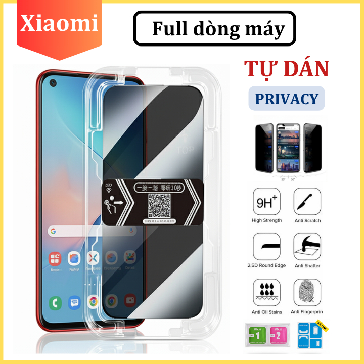 Cường lực Khung Tự Dán Chống Nhìn Trộm Xiaomi 14T 13T 11T Pro Xiaomi 15 14 13 Poco X7 X6 X5 X4 X3 C55 C61 C65 C71 C75 M6