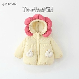Quần áo bé gái, AK phao dáng dài mũ cánh hoa 2 màu 9-25kg AK546 Tiểu Yến KID
