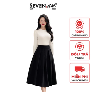 Chân váy xoè xếp ly đen dáng dài thời trang nữ Seven.AM B730130I