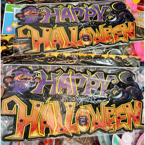 Bảng Happy Halloween treo cửa, treo tường, kính trang trí lễ hội bằng xốp cứng phủ nhũ lấp lánh+ đèn led