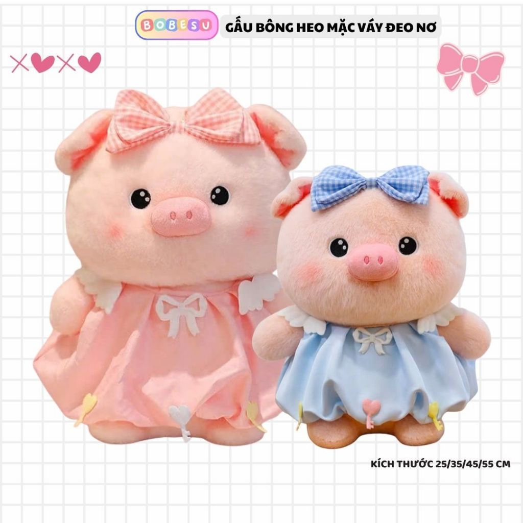 [ HÀNG CAO CẤP ] Gấu Bông Heo Lulu Mặc Váy Đeo Nơ Dễ Thương Lông Tơ Non Mềm Mại Quà Tặng Cho Bạn Gái,Cho Bé
