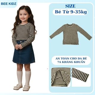 Áo Thun Cho Bé Gái, Áo Thun Thiết Kế Kẻ Chất Liệu Thun Mềm Mại