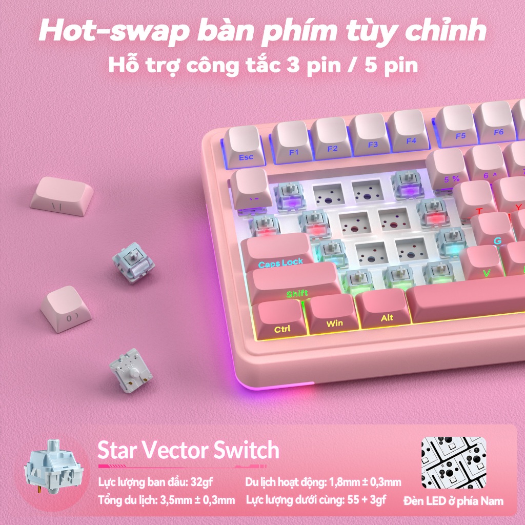 AULA S75PRO Bàn phím cơ khí Tri-mode Hot Swap với núm và màn hình hiển thị đa chức năng RGB Light Effect | BigBuy360 - bigbuy360.vn
