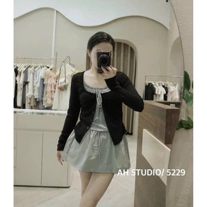 ÁO Thun Dài Tay Phối Ren Thanhhuyenclothings2 Thu Đông , Áo Khoác Len Mỏng Cúc Cài Có Phối Ren Tiểu Thu AT5229
