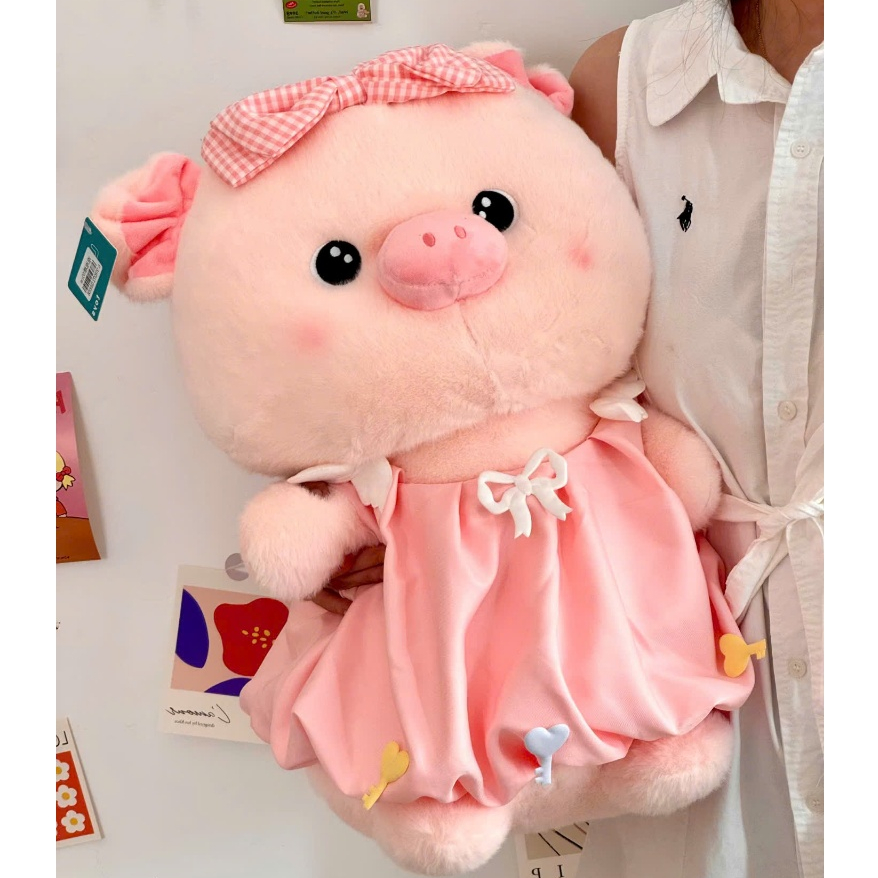 [ MẪU CAO CẤP ] Gấu Bông Heo Lợn Mặc Váy Xanh Hồng Đeo Nơ Dễ Thương Làm Quà Tặng Sinh Nhât Cho Bạn Gái, Bé Gái,Bobesu