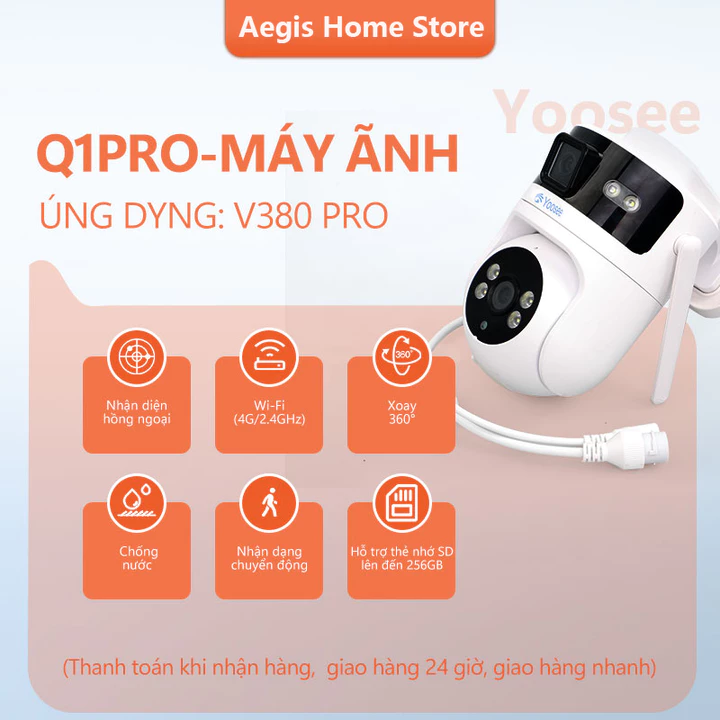Aegis Home Store camera wifi CCTV wifi không dây camera ngoài trời camera yoosee 2 mắt yoosee
