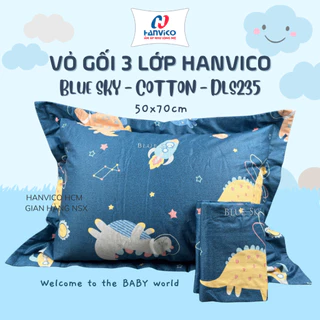 CẶP VỎ GỐI 3 LỚP HANVICO họa tiết trẻ em, khũng long, vũ trụ màu xanh đậm – BLUE SKY – VỎ GỐI COTTON – DLS235 (50x70cm)