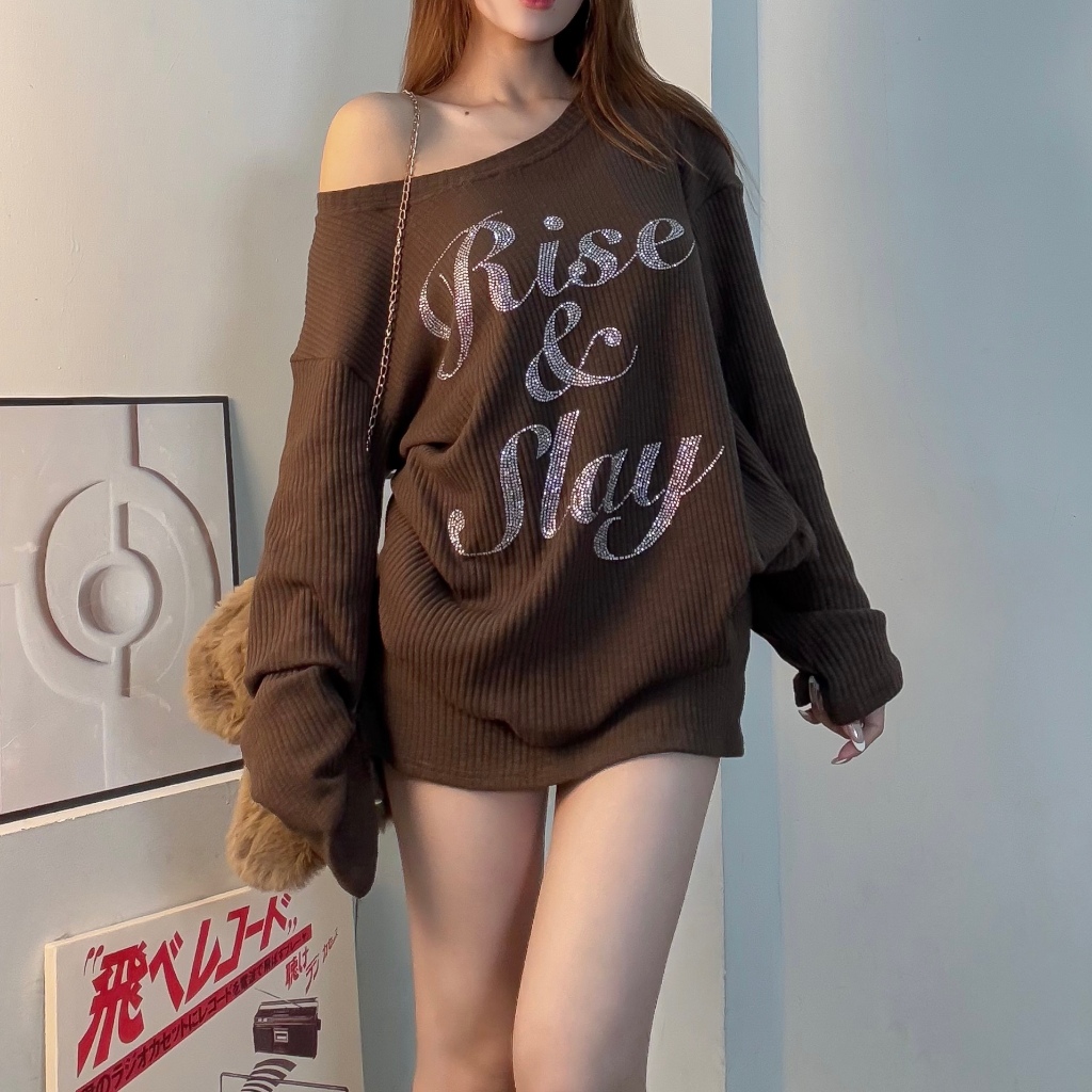[ CÓ TÁCH SET ]SET SWEATER LEN LỆCH VAI KÈM CHÂN VÁY ĐÍNH ĐÁ GIRL FRIEND FF MIX